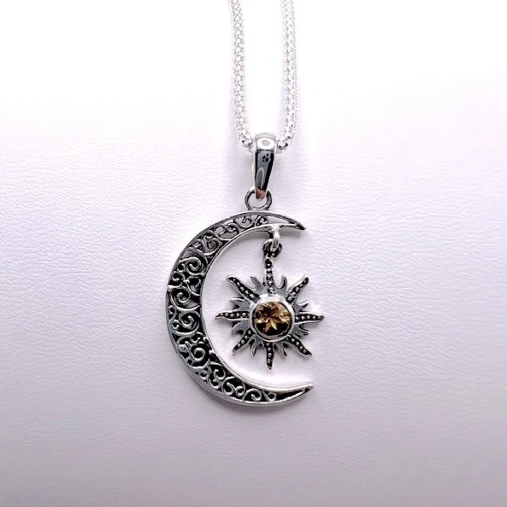 Genuine Citrine .925 Sterling Silver Moon Necklace - Picture 8 of 17